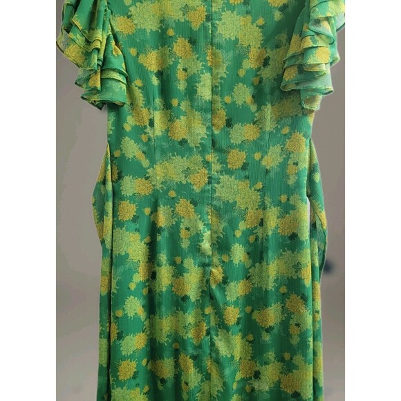De La Vali Palmera Green Floral Chiffon Maxi Dress UK 12 US 8 Ruffle Sleeve $676 - Picture 13 of 16